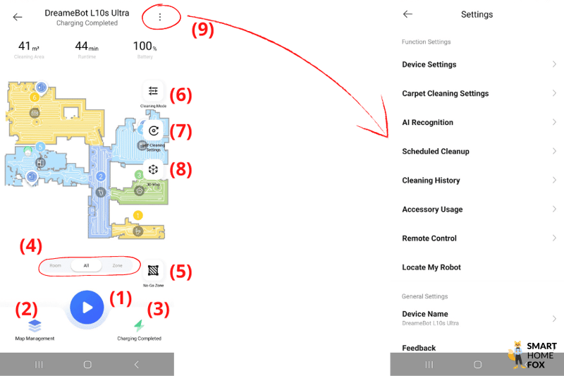 Der Startbildschirm der Dreame Home App ist zu sehen.